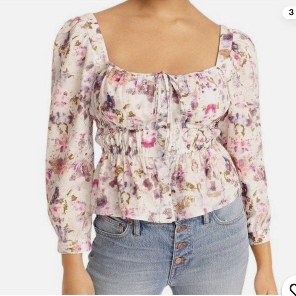 NWT J. Crew X FLORA OBSCRA Floral Square-Neck BLOUSE in KALEIDOSCOPE, 6 - Picture 6 of 14